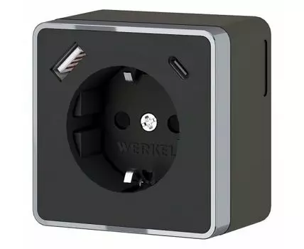 Розетка с заземлением, шторками и USB Werkel Gallant черный/хром W5071735