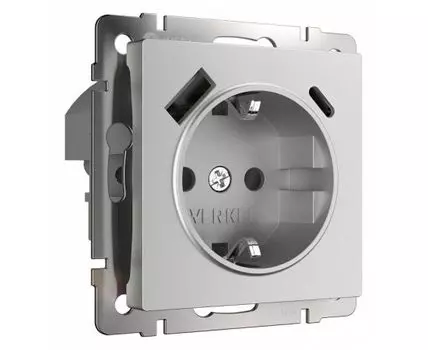 Розетка с заземлением, шторками и USB Werkel серебряный матовый W1171765