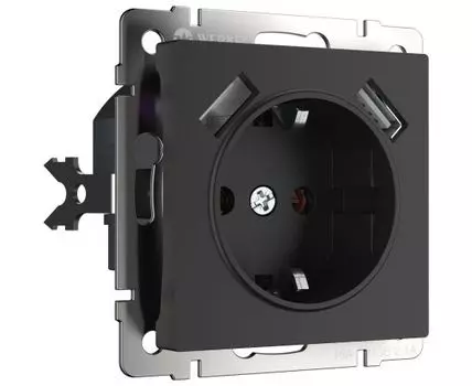 Розетка с заземлением, шторками и USBх2 Werkel WL08-SKGS-USBx2-IP20