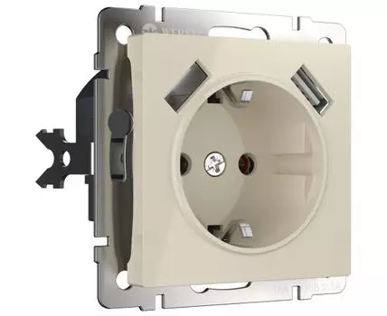 Розетка с заземлением, шторками и USBх2 Werkel WL03-SKGS-USBx2-IP20