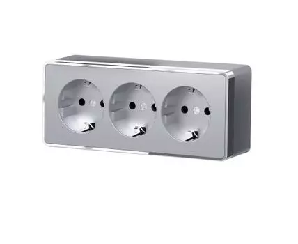 Розетка тройная с заземлением и шторками Gallant (серебряный)