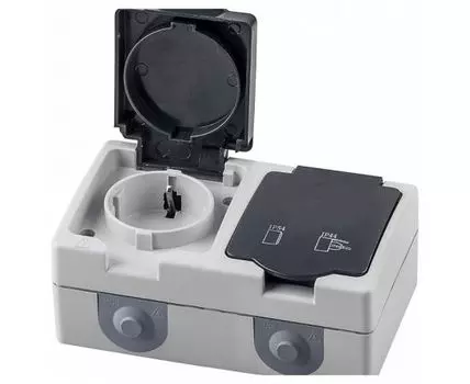 Розетка влагозащищенная с заземлением и с шторками с крышкой Stekker PST16-12-54 32754