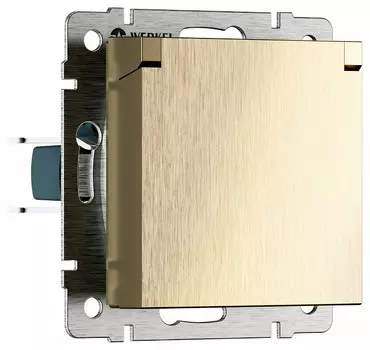 Розетка влагозащищенная с заземлением и со шторкой, без рамки с крышкой Werkel шампань рифленый W1171210