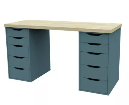 S01170 Ингар 2/55 стол письменный 140x75x55, дуб беленый/серо-бирюзовый