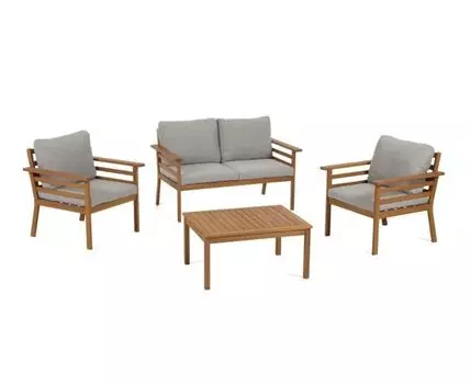 Садовый комплект Vilma из дивана, 2 стульев и журнального столика (серый, коричневый)