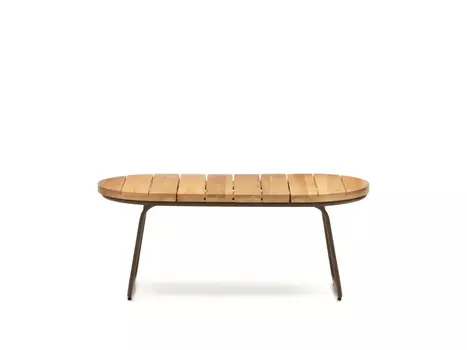 Salguer Журнальный столик из массива акации и коричневой стали D100 x 50 см