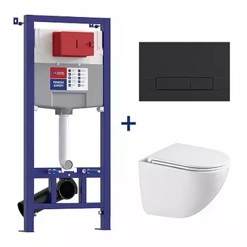 Сет: Инсталляция Lemark PENEDA EXPERT + кнопка смыва BIT чёрн. матовый + унитаз GLAZER бел. глянец