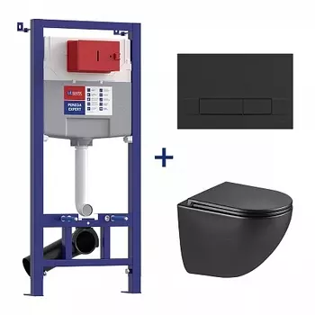 Сет: Инсталляция Lemark PENEDA EXPERT + кнопка смыва BIT чёрн. матовый + унитаз GLAZER чёрн. матовый