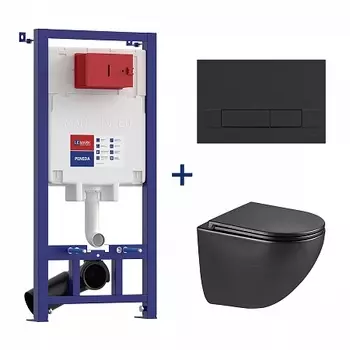 Сет: Инсталляция Lemark PENEDA + кнопка смыва BIT чёрн. матовый + унитаз GLAZER чёрн матовый