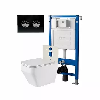 Сет: Инсталляция пневм Point Элемент П PN45121 +Клавиша уст в стену черн/хром+Унитаз Аврора PN41101