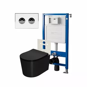 Сет:Инсталляция пневм Point Элемент П PN45121+Клавиша Венера бел/хром PN44072WC+Унитаз Веста чёр мат