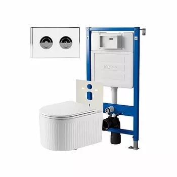 Сет: Инсталляция пневм Point Элемент П PN45121 + Клавиша уст в стену бел/хром+Унитаз Деметра PN41121