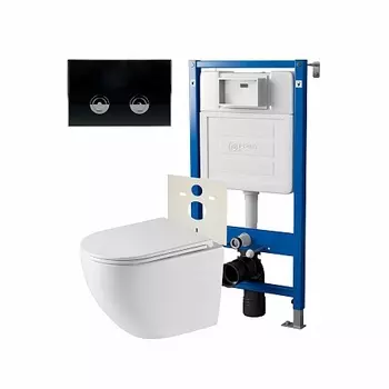 Сет: Инсталляция пневм Point Элемент П PN45121 + Клавиша черн/хром PN44071BC + Унитаз Сатурн PN41901