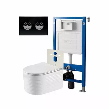 Сет: Инсталляция пневм Point Элемент П PN45121 + Клавиша уст в стену черн/хром +Унитаз Омега PN41902