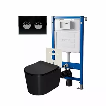 Сет:Инсталляция пневм Point Элемент П PN45121+Клавиша Венера чер/хром PN44072BC+Унитаз Веста чёр мат