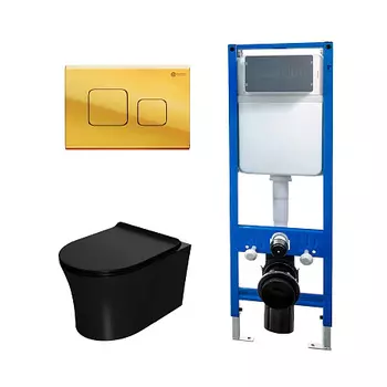 Сет: Инсталляция Point Элемент PN45124 + Клавиша Афина, золото, PN44041G + Унитаз Вега PN41711BM