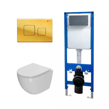 Сет: Инсталляция Point Элемент PN45124 + Клавиша Афина, золото, PN44041G + Унитаз Афина PN41041