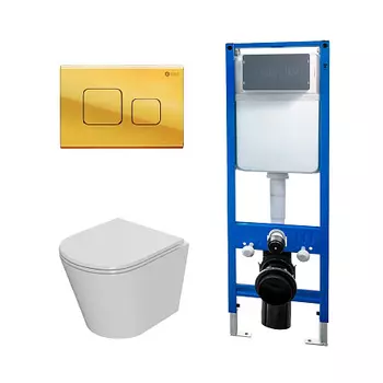 Сет: Инсталляция Point Элемент PN45124 + Клавиша Афина, золото, PN44041G + Унитаз Виктория PN41061