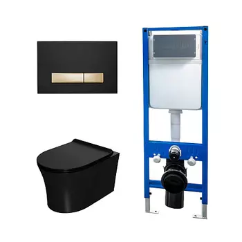 Сет: Инсталляция Point Элемент PN45124 + Клавиша Меркурий PN44831BG черн/зол + Унитаз Вега PN41711BM