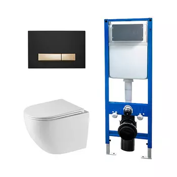 Сет: Инсталляция Point Элемент PN45124 + Клавиша Меркурий PN44831BG черн/зол + Унитаз Сатурн PN41901