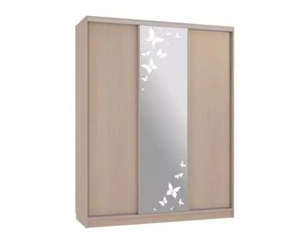Шкаф-купе Бассо 1 Бабочки (230.5, 60 см, Прямые, Светлое дерево, 180 см)