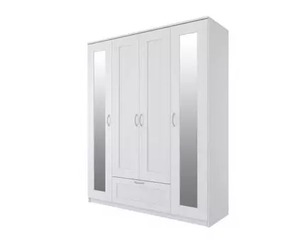 Шкаф СИРИУС четырехдверный с выдвижным ящиком и двумя зеркалами, цвет белый