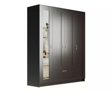 Шкаф СИРИУС четырехдверный с выдвижным ящиком и зеркалом, цвет Дуб Венге