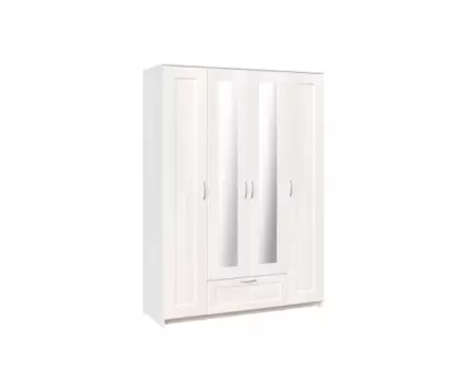 Шкаф СИРИУС четырёхдверный белый с одним выдвижным ящиком и двумя зеркалами