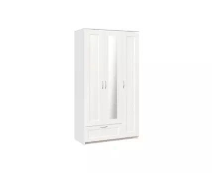 Шкаф СИРИУС трёхдверный белый с одним выдвижным ящиком и зеркалом