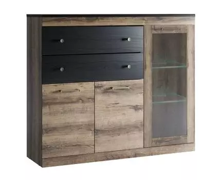 Шкаф-витрина Джагер (Высокие, Неглубокие, Без подсветки, Полки, Буфеты, Коричневое дерево, 120 см)