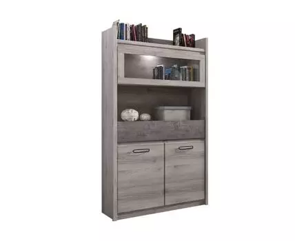 Шкаф-витрина Джаз (174.5, 40 см, С подсветкой, Закрытые, Серый, 100 см)