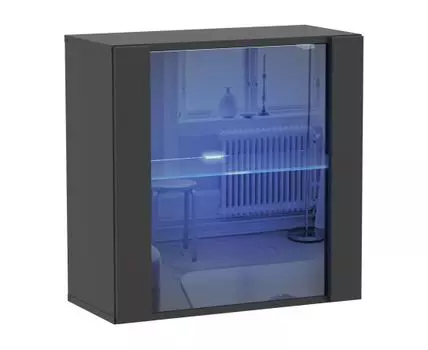 Шкаф-витрина Поинт (60, 30 см, С подсветкой, Закрытые, Черный, 60 см)