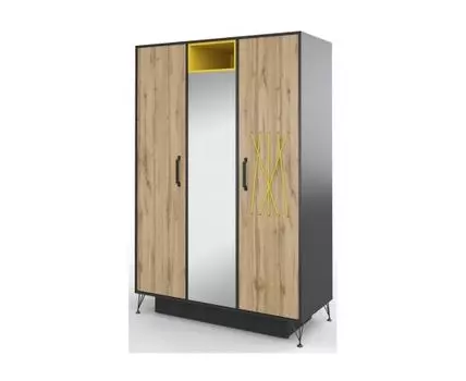 Шкафы трехдверный Нобира антрацит / дуб ирландский / солнечный свет