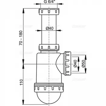 Сифон для мойки с накидной гайкой 6/4", арт.AG210722154 (аналог A443-DN50/40)