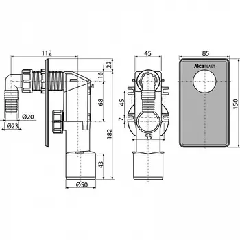 Сифон для стиральной машины под штукатурку хромированный, арт.AG210321100 (аналог APS3)