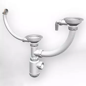 Сифон двойной Granula GRAND 3 1/2 с круглым переливом и винтом и отводом металл (341-11-24)