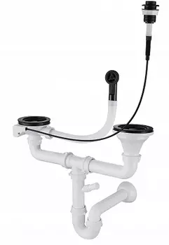 Сифон GranFest двойной 3 1/2" черный с круглым переливом и отводом арт.13G14PB4-P2A п/авт черн