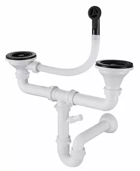 Сифон GranFest двойной 3 1/2" черный с круглым переливом и отводом арт.12G14PB4-P2A черн