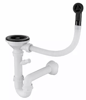 Сифон GranFest одинарный 3 1/2" черный с круглым переливом и отводом арт. GF-12PB2-P2A черн