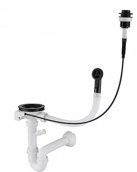 Сифон GranFest одинарный 3 1/2" черный п/авт с круглым переливом и отводом арт. GF-13PB2-P2 павт