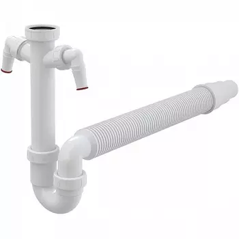 Сифон трубчатый с накидной гайкой 6/4", с двумя подводками и гофрой, арт. A84-DN50/40