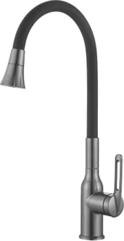 Смеситель для кухни HAIBA HB42830-3, гибкий излив, нержавеющая сталь, оружейная сталь/черный