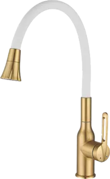 Смеситель для кухни HAIBA HB42830-5, гибкий излив, нержавеющая сталь, золото/белый
