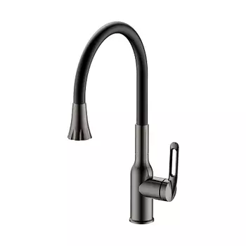 Смеситель для кухни HAIBA HB73825-3, гибкий излив, нержавеющая сталь, оружейная сталь/черный