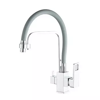 Смеситель для кухни HAIBA HB76615 с подключением фильтра, гибкий излив, латунь, хром