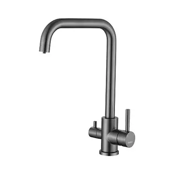 Смеситель для кухни HAIBA HB76820-3 с подключением фильтра, нержавеющая сталь, оружейная сталь