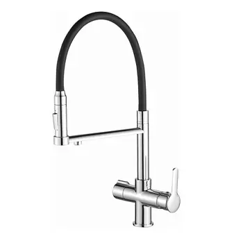 Смеситель для кухни HAIBA HB76854 с подключением фильтра, гибкий излив, латунь, черный/хром