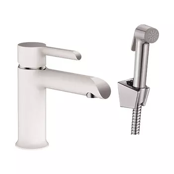 Смеситель для раковины HAIBA HB12805-8 с гигиенической лейкой, латунь, белый/хром