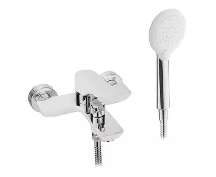 Смеситель для ванны и душа LAVELLY White Modern с коротким изливом однорычажный с лейкой белый/хром