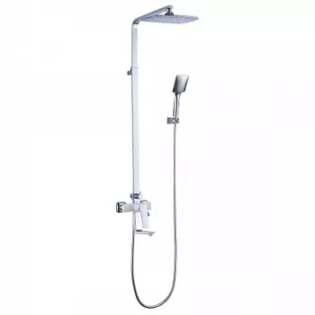 Смеситель Lemark Allegro LM5962CW для ванны с верхней душ. лейкой "Тропический дождь", хром/белый